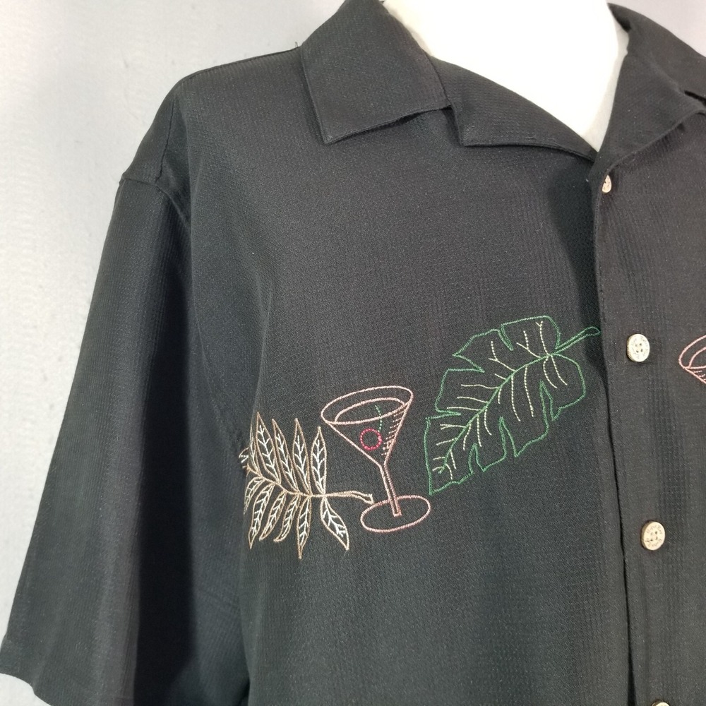 Batik Bay shirt men's 2XL XXL black embroidered Camp Lounge Hawaiian - Picture 4 of 11